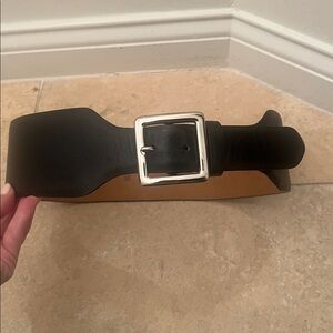 W. Kleinberg Wide Black Leather Belt with Silver Toned Solid Brass Buckle Size M